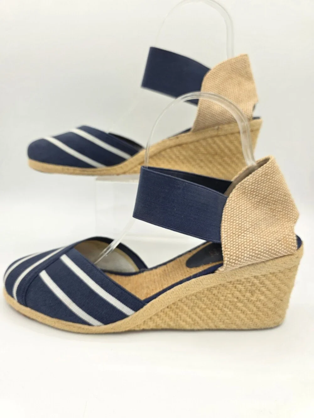 Lauren Ralph Lauren‎ Navy Espadrille Wedges Stripe Size 9.5